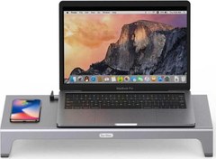 Resim GD-9128 Type-C Hub Laptop Standı & Kablosuz Şarj USB-C Docking Station MacBook Stand Go-Des