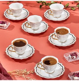 Resim Paçii Valeria 6'lı Kahve Fincanı - Beyaz / Sarı Çok Renkli 