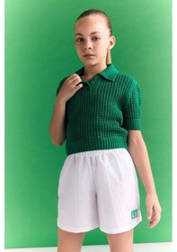 Resim Defacto Crop Polo Yaka Triko Kazak Kız Çocuk C5369A825SM Yeşil 