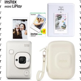 Resim Instax Mini Liplay Misty White Fotoğraf Makinesi 20'li Film Albüm ve Çanta Hediye Seti 