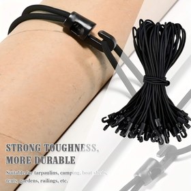 Resim 5/10 Adet Metal Kancalı Sağlam Esnek Bağlama Kayışı - Dayanıklı, Paslanmaz Siyah Naylon Bantlar Kamp, Havuz Örtüleri, Tekne Barınakları, Branda, Bahçe ve Karavan İçin 