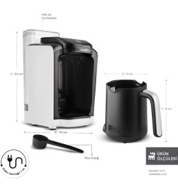 Resim Karaca Su Hazneli ve Sesli Ikazlı Türk Kahvesi Makinesi Beyaz Hatır Otomatik 
