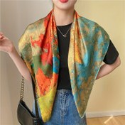 Resim Boho Chic Çiçek Desenli Kare Şal - Hafif, Zarif Kadın Başörtüsü, Yaz Gezileri, Günlük Giyim ve Şık Katlama İçin Mükemmel, Boho Chic Tarzı, İpek Malzeme, Çok Yönlü Başörtüsü | Canlı Desen | Hafif Şal 