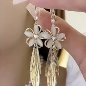 Resim Şık Uv-Kaplı Alaşım Damlama Küpeler Tül Tasarımıyla - Paslanmaz Çelik Küpeler - Günlük Giyim İçin Mükemmel - Şık Kadın Moda Takıları, Mevsimlik Aksesuarlar. 