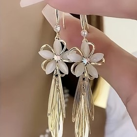 Resim Şık Uv-Kaplı Alaşım Damlama Küpeler Tül Tasarımıyla - Paslanmaz Çelik Küpeler - Günlük Giyim İçin Mükemmel - Şık Kadın Moda Takıları, Mevsimlik Aksesuarlar. 