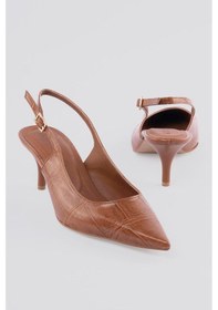 Resim Kadın Stiletto Sivri Burun Kroko Desenli Arkası Açık Topuklu Ayakkabı Torella Taba Taba 