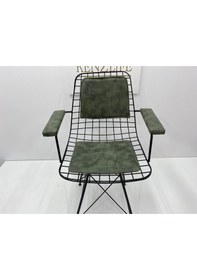 Resim Knsz kafes tel sandalyesi 1 li mazlum syhhaki siyah kumaş kolçaklı sırt minderli ofis cafe bahçe mutfak 