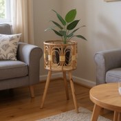 Resim Bamboo Plant Stand/Indoor/Outdoor Plant Rack, Saksı Bitkileri İçin Uygun, Balkon Oturma Odası Yüksek Bacaklı Çiçek Saksı Standı, Alan Tasarrufu Sağlayan Dikey Düzenleyici, Ev ve Bahçe Dekorasyonu İçin Dayanıklı Yapı, Zeminde Duran Dekoratif Raf. 