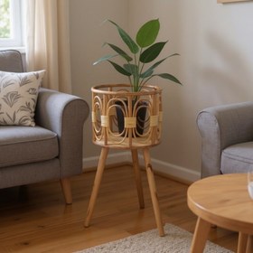 Resim Bamboo Plant Stand/Indoor/Outdoor Plant Rack, Saksı Bitkileri İçin Uygun, Balkon Oturma Odası Yüksek Bacaklı Çiçek Saksı Standı, Alan Tasarrufu Sağlayan Dikey Düzenleyici, Ev ve Bahçe Dekorasyonu İçin Dayanıklı Yapı, Zeminde Duran Dekoratif Raf. 