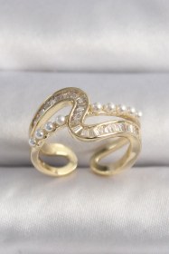 Resim Pirinç Gold Renk Zirkon Taşlı İnci Detay Vıp Seri Kadın Yüzük Diğer 