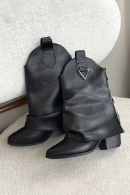 Resim GOFFSHOES Kadın Silver Kovboy Geniş Konç Çizme - siyah-deri 