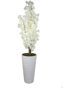 Resim Yapay Ağaç Beyaz Bahar Dalı 180 Cm Konik Saksı 