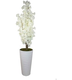 Resim Yapay Ağaç Beyaz Bahar Dalı 180 Cm Konik Saksı 