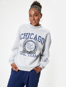 Resim Oversize Sweatshirt Kolej Baskılı Bisiklet Yaka Şardonlu 