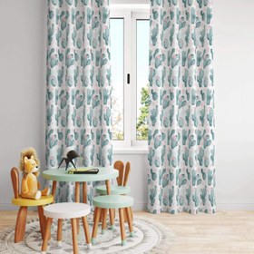 Resim Halı Vagonu HV135 Kaktüs Desenli Çocuk Odası Kadife Kumaş Fon Perde - 70x260 / Tek Kanat 