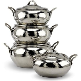 Resim Dövülmüş Nikelli Trabzon Bakır Güveci Seti 