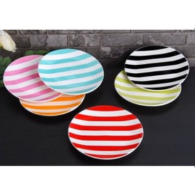 Resim Seramikci Çizgili 6'lı Pasta Tabağı(6Farklı Renk)X6 