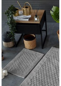 Resim Hcw Poil Açık Gri %100 Pamuk Viskon 2 Parça Banyo Paspas Seti 40 60+60 100 Cm Gri 