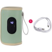 Resim Dianziye Usb'li Dijital Sıcaklık Gösteren Bebek Biberon Isıtıcı Kılıfı, 35-55 C Ayarlanabilir, Yeşil, Taşınabilir Sıcaklık Saklama Fonksiyonu 