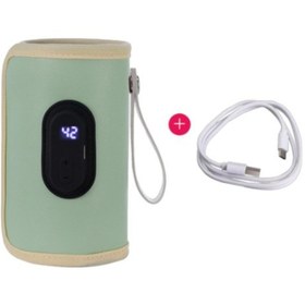 Resim Dianziye Usb'li Dijital Sıcaklık Gösteren Bebek Biberon Isıtıcı Kılıfı, 35-55 C Ayarlanabilir, Yeşil, Taşınabilir Sıcaklık Saklama Fonksiyonu 