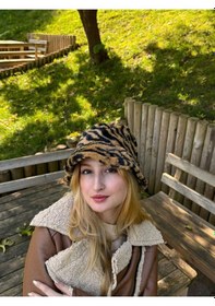 Resim Kadın Zebra Desenli Peluş Kova Şapka - Unisex Siyah 