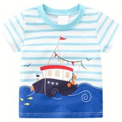 Resim Erkek Çocuklar için Karikatür Gemi Baskılı Kısa Kollu T-Shirt - Yaz Koleksiyonu, Nefes Alabilen Pamuk, Yuvarlak Yaka, Rahat Stil, Çocuk Giyim Üstü | Karikatür Baskılı Üst | Kaliteli Kumaş, Erkek Çocuklar için Üstler 