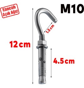 Resim Badem10 Kancalı Çelik Dübel Salıncak Boks Torbası Avize Için Gömlekli Açık Ağız Kanca M10 