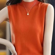 Resim Yeni Kadınlar İç Katman Yarım Yüksek Yaka Kolsuz Üst Örgü Kazak İlkbahar, Yaz ve Sonbahar için 