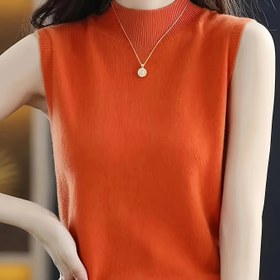 Resim Yeni Kadınlar İç Katman Yarım Yüksek Yaka Kolsuz Üst Örgü Kazak İlkbahar, Yaz ve Sonbahar için 