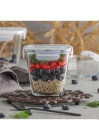 Resim LAV Fresco Cam Saklama Kabı Tekli Orta Boy 700 ml Kare Gri Kilitli Kapak 