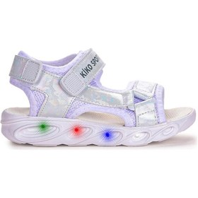 Resim Kiko Kids 133 Hologram Işıklı Kız Çocuk Cırtlı Sandalet Ayakkabı Beyaz 001 