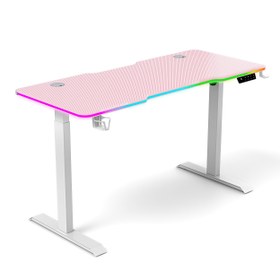 Resim G-Flex RGB Aydınlatmalı Elektrikli Yükseklik Ayarlı Oyuncu Masası - Beyaz / Pembe / 160x80 