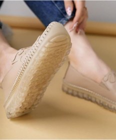 Resim Ayakdaş Saraç Detaylı Hakiki Deri Kadın Babet Ayakkabı Bej 