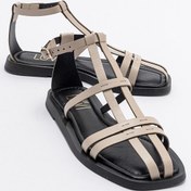 Resim Luvishoes Odeil Bej Hakiki Deri Kadın Sandalet Bej 