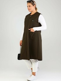 Resim Kadin Buyuk Beden Uzun Yelek Ottoman Çelik Örme - Lacivert / 2XL 