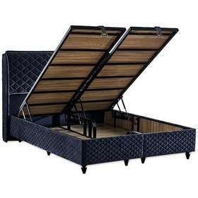 Resim Baklava Lüks Baza Ve Başlık Seti 140x190 Cm Çift Kişilik Metal Baza Ve Başlık Takımı Antrasit Kumaş 