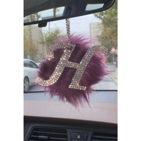 Resim Swarovski Gümüş Taşlı Dikiz Ayna Kolye Süsü Mor Tüylü H Harfi 