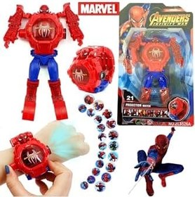 Resim Spiderman Örümcek Adam Projeksiyonlu Robota Dönüşen Çocuk Kol Saati Projektör Saat 