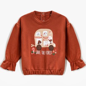 Resim Kız Bebek Baskılı Bisiklet Yaka Sweatshirt Pamuklu 