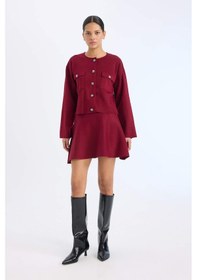 Resim DeFacto A Form Volanlı Triko Mini Etek E5564AX24CWBR467 Bordo 