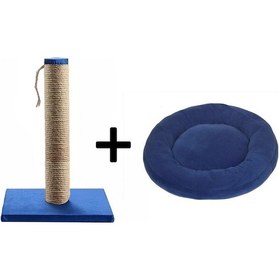 Resim Pribor Kedi Tırmalama Tahtası 40 Cm Ve Kedi Simit Yatağı 50 Cm Çap Polar 2' Li Set Lacivert 