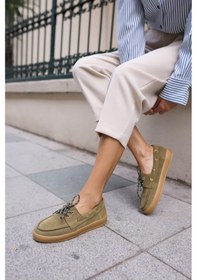 Resim Candela Kadin Taba Gercek Suet Loafer Ayakkabi Haki 