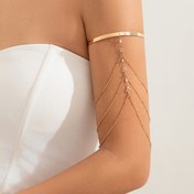 Resim EleganceCasual Stil Izgaralı Ayarlanabilir Manşet Bileklik Rhinestone Zincir Bağlantılı, Alaşım Kol Bilekliği, Günlük ve Parti Giyimine Uygun 