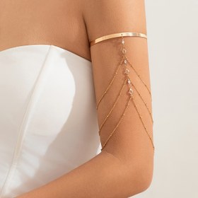 Resim EleganceCasual Stil Izgaralı Ayarlanabilir Manşet Bileklik Rhinestone Zincir Bağlantılı, Alaşım Kol Bilekliği, Günlük ve Parti Giyimine Uygun 
