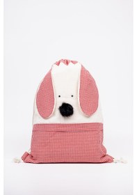Resim Fabric Craft Bag Çocuk Sırt Çantası Kırmızı Köpek Figürlü Krem - Kırmızı 