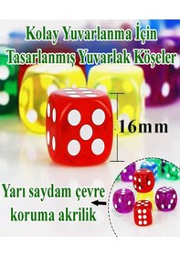 Resim Okey Zarı 10 Adet Renkli Oyun Zarı Plastik Akrilik 16 Mm Şeffaf Zar Masa Oyunları Zarı Eğlence 
