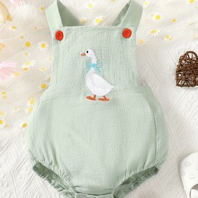 Resim Yenidoğan ve Bebekler İçin Nefes Alabilen, Kolay Bez Değiştirmeli, Makinede Yıkanabilir - EH2397 Mint Yeşili Sevimli Ördek Desenli Bebek Tulumu 