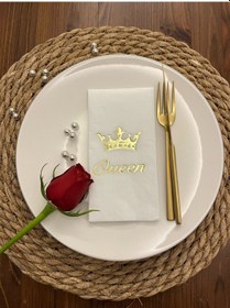 Resim Gold Yaldızlı Beyaz Queen Taç Detaylı Peçete 16 Adet 