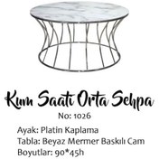 Resim Orta sehpa BRC kum saat Model BEYAZ MERMER TEMPER Cam Metal transmisyon Çelik PLATİN Renk Kaplama 