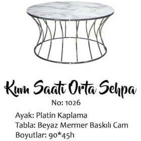 Resim Orta sehpa BRC kum saat Model BEYAZ MERMER TEMPER Cam Metal transmisyon Çelik PLATİN Renk Kaplama 